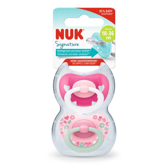 Nuk Schnuller 2er Pack Signature - Silikon ab 18 M - Rosa / Pink