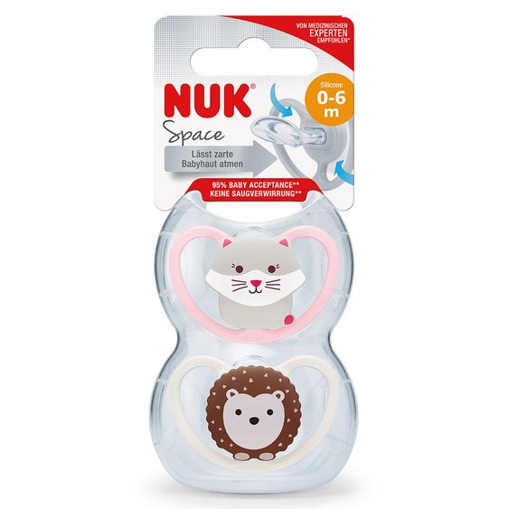 Nuk Schnuller 2er Pack Space - Silikon 0-6 M - Katze & Igel