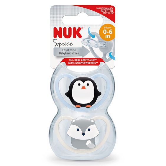 Nuk Schnuller 2er Pack Space - Silikon 0-6 M - Pinguin & Fuchs