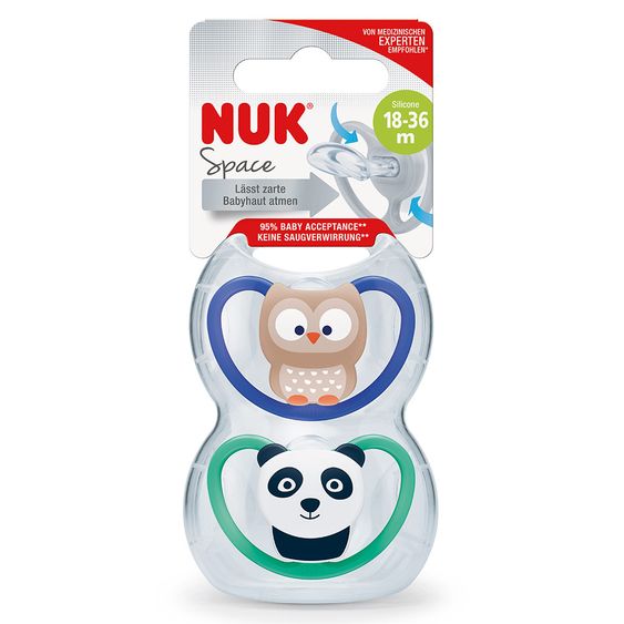 Nuk Schnuller 2er Pack Space - Silikon 18-36 M - Eule & Panda