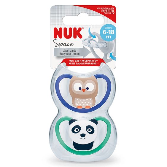 Nuk Schnuller 2er Pack Space - Silikon 6-18 M - Eule & Panda