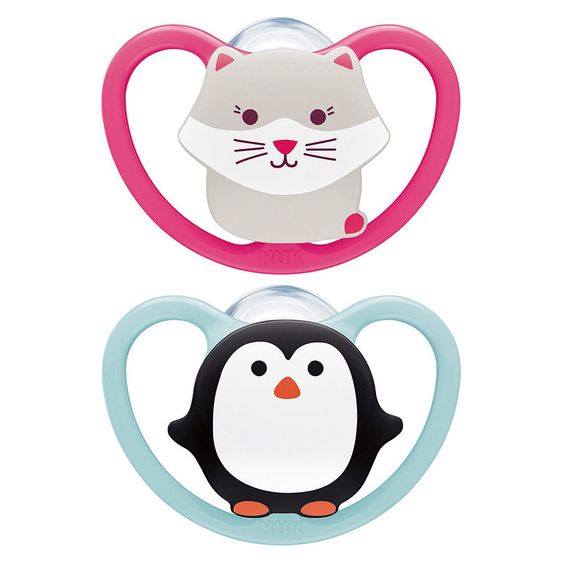Nuk Schnuller 2er Pack Space - Silikon 6-18 M - Katze & Pinguin