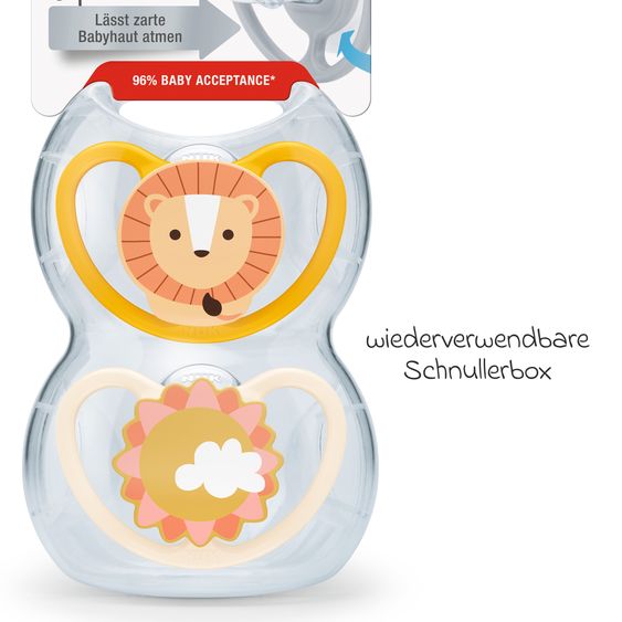 Nuk Pacifier 2-pack Space - Silicone 6-18 M - Lion / Sun