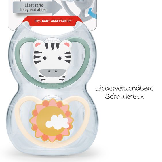 Nuk Schnuller 2er Pack Space - Silikon 6-18 M - Zebra Sonne