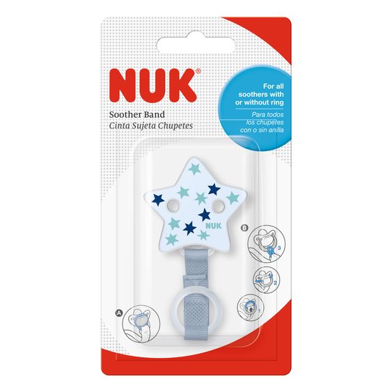 Nuk Pacifier strap for pacifiers with & without grip ring - Star - Blue