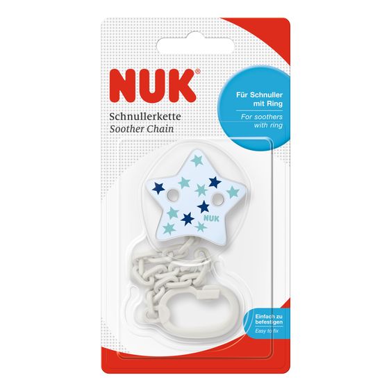 Nuk Schnullerkette für Schnuller mit Greifring - Stern - Blau