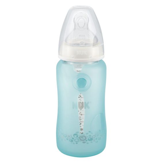 Nuk Bottiglie di vetro con manicotto in silicone First Choice 240 ml - Azzurro
