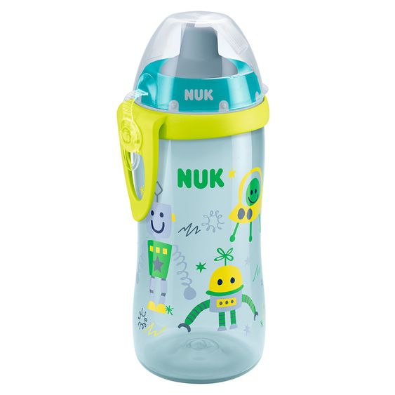 Nuk Soft-Trinkhalm-Becher Flexi Cup 300 ml - Roboter - Hellblau Grün