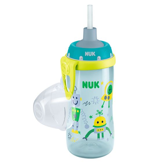 Nuk Soft-Trinkhalm-Becher Flexi Cup 300 ml - Roboter - Hellblau Grün