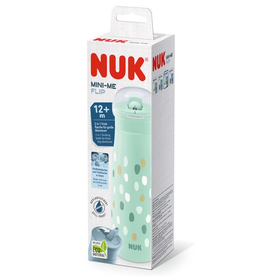 Nuk Trinkflasche Mini-Me Flip Cup - mit bissfestem Trinkaufsatz 450 ml - Punkte - Mint