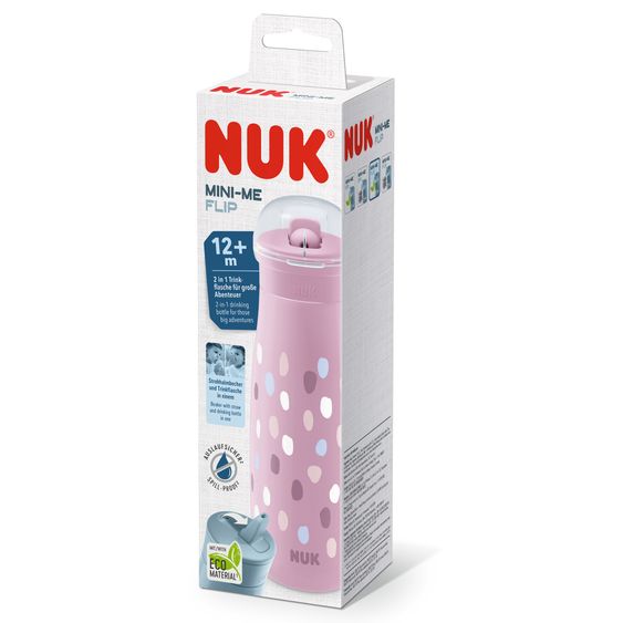 Nuk Trinkflasche Mini-Me Flip Cup - mit bissfestem Trinkaufsatz 450 ml - Punkte - Violett