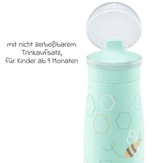 Nuk Biberon Mini-Me Sip Cup - con coperchio a prova di morso 300 ml - Ape - Menta