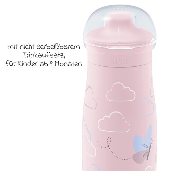 Nuk Biberon Mini-Me Sip Cup - con coperchio a prova di morso 300 ml - Farfalla - Rosa