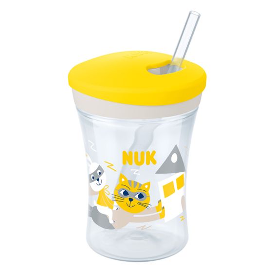 Nuk Trinklern-Becher Evolution Action Cup 230 ml - mit weichem Strohhalm - Gelb