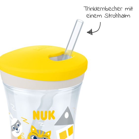 Nuk Trinklern-Becher Evolution Action Cup 230 ml - mit weichem Strohhalm - Gelb