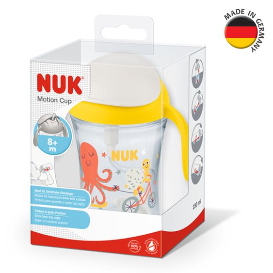 Nuk Trinklern-Becher Motion Cup 230 ml - mit weichem Strohhalm - Gelb