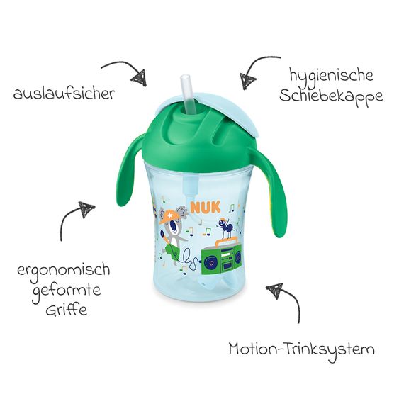 Nuk Drinking cup Motion Cup 230 ml - with soft straw - green