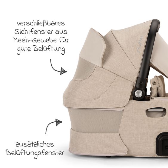 Nuna 2in1 baby carriage set DEMI next up to 22 kg with carrycot, adapter, raincover & play animal - Biscotti
