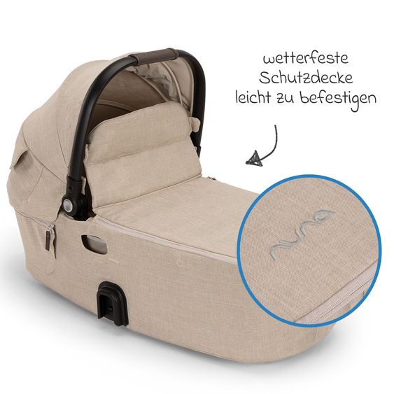 Nuna 2in1 baby carriage set DEMI next up to 22 kg with carrycot, adapter, raincover & play animal - Biscotti