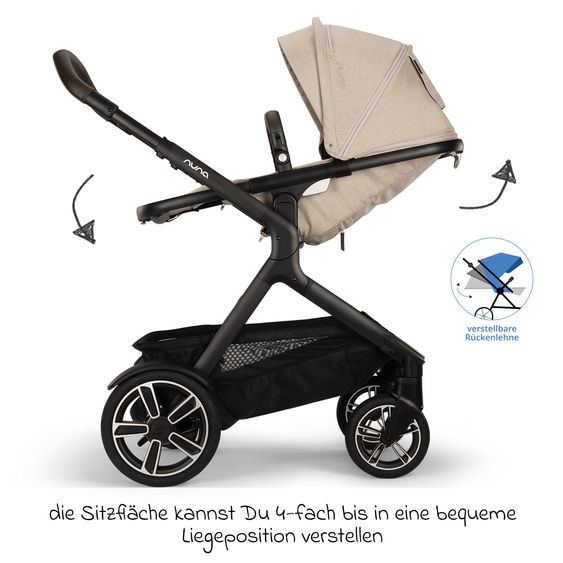 Nuna 2in1 baby carriage set DEMI next up to 22 kg with carrycot, adapter, raincover & play animal - Biscotti