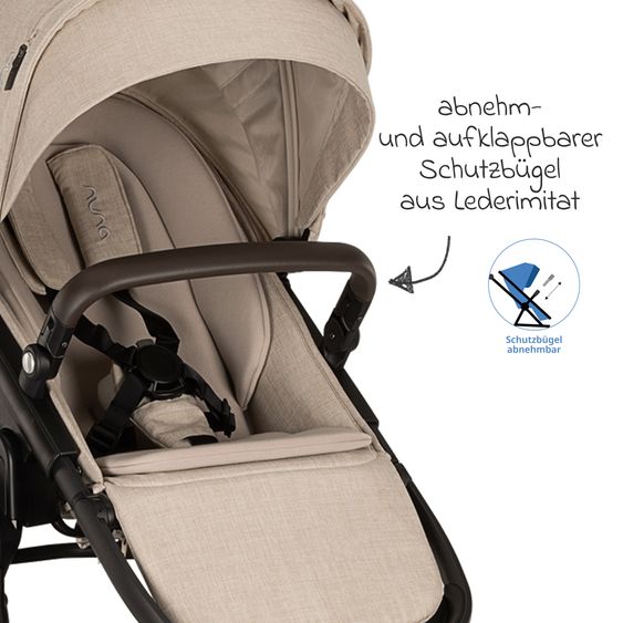 Nuna 2in1 baby carriage set DEMI next up to 22 kg with carrycot, adapter, raincover & play animal - Biscotti
