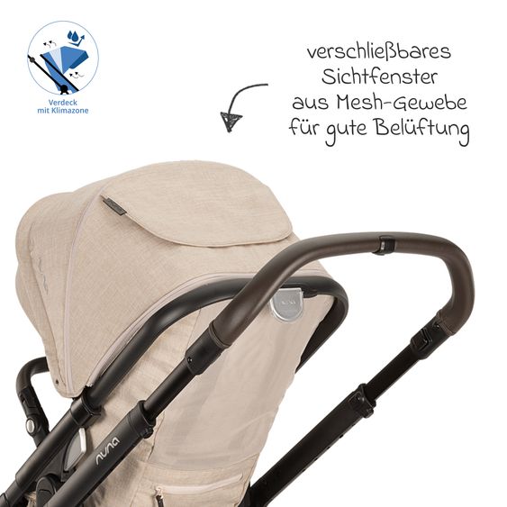 Nuna 2in1 baby carriage set DEMI next up to 22 kg with carrycot, adapter, raincover & play animal - Biscotti