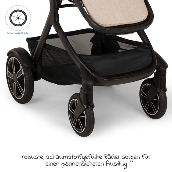 Nuna 2in1 baby carriage set DEMI next up to 22 kg with carrycot, adapter, raincover & play animal - Biscotti