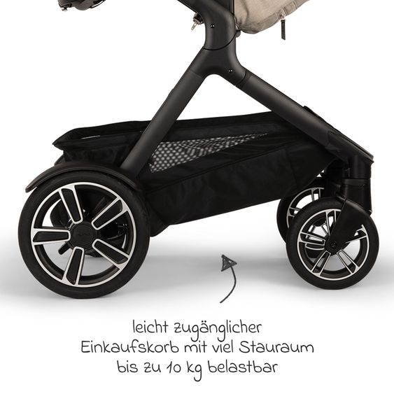 Nuna 2in1 baby carriage set DEMI next up to 22 kg with carrycot, adapter, raincover & play animal - Biscotti