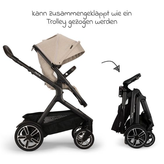 Nuna 2in1 baby carriage set DEMI next up to 22 kg with carrycot, adapter, raincover & play animal - Biscotti
