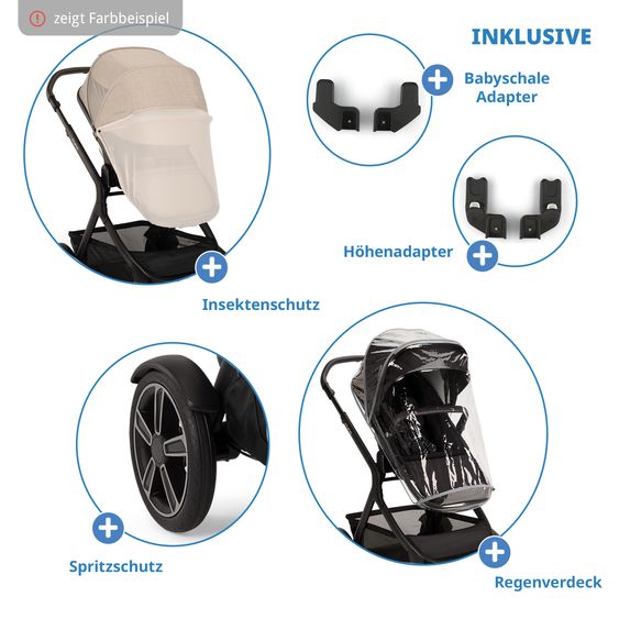 Nuna 2in1 baby carriage set DEMI next up to 22 kg with carrycot, adapter, raincover & play animal - Biscotti