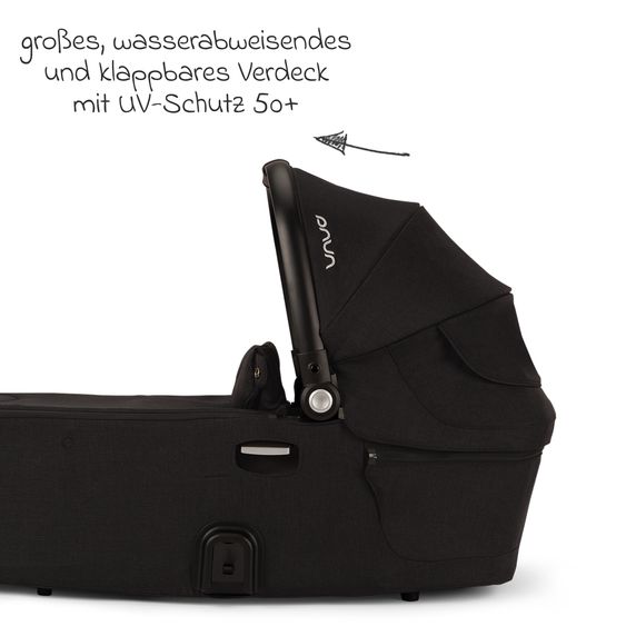 Nuna 2in1 Kombi-Kinderwagen-Set DEMI next bis 22 kg mit Babywanne, Adapter, Regenschutz & Spieltier - Caviar