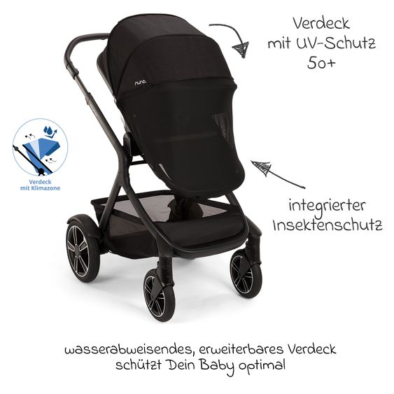 Nuna 2in1 Kombi-Kinderwagen-Set DEMI next bis 22 kg mit Babywanne, Adapter, Regenschutz & Spieltier - Caviar