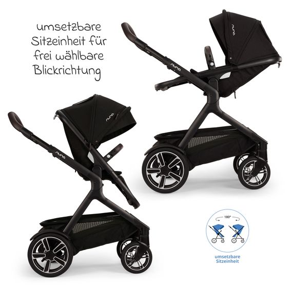 Nuna 2in1 Kombi-Kinderwagen-Set DEMI next bis 22 kg mit Babywanne, Adapter, Regenschutz & Spieltier - Caviar