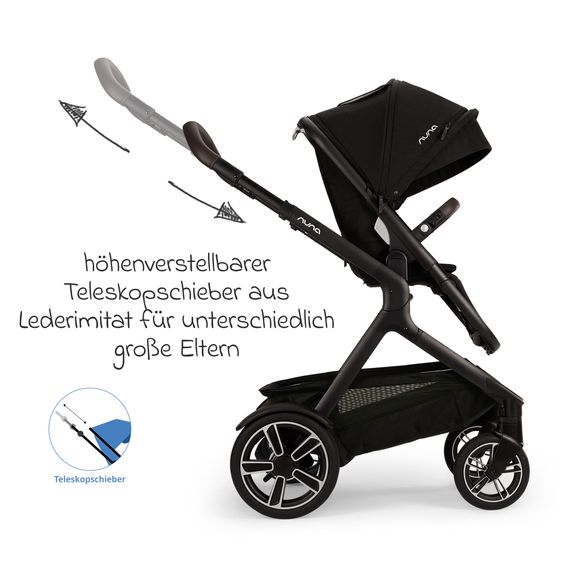 Nuna 2in1 Kombi-Kinderwagen-Set DEMI next bis 22 kg mit Babywanne, Adapter, Regenschutz & Spieltier - Caviar