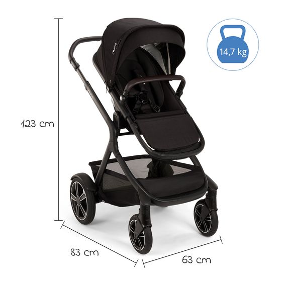 Nuna 2in1 Kombi-Kinderwagen-Set DEMI next bis 22 kg mit Babywanne, Adapter, Regenschutz & Spieltier - Caviar