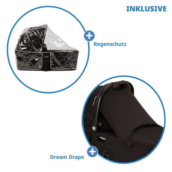 Nuna 2in1 Kombi-Kinderwagen-Set DEMI next bis 22 kg mit Babywanne, Adapter, Regenschutz & Spieltier - Caviar