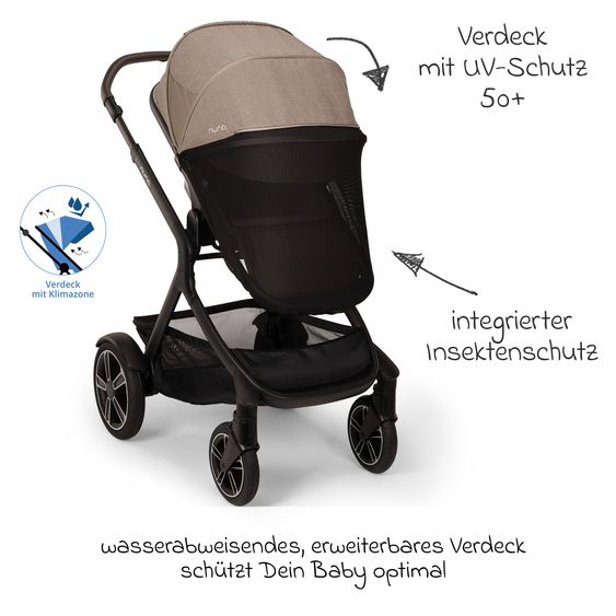 Nuna 2in1 Kombi-Kinderwagen-Set DEMI next bis 22 kg mit Babywanne, Adapter, Regenschutz & Spieltier - Cedar