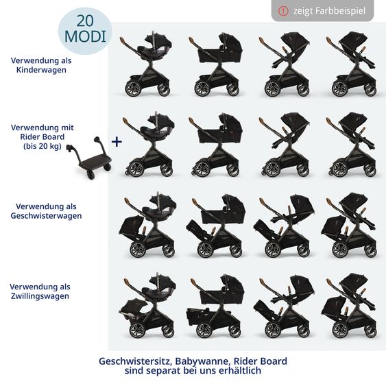 Nuna 2in1 Kombi-Kinderwagen-Set DEMI next bis 22 kg mit Babywanne, Adapter, Regenschutz & Spieltier - Cedar