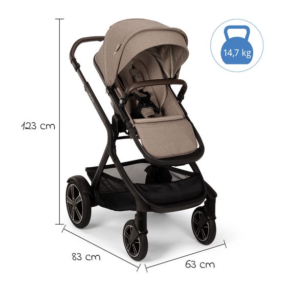 Nuna 2in1 Kombi-Kinderwagen-Set DEMI next bis 22 kg mit Babywanne, Adapter, Regenschutz & Spieltier - Cedar