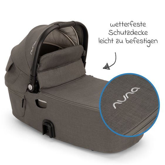 Nuna 2in1 baby carriage set DEMI next up to 22 kg with carrycot, adapter, raincover & play animal - Granite