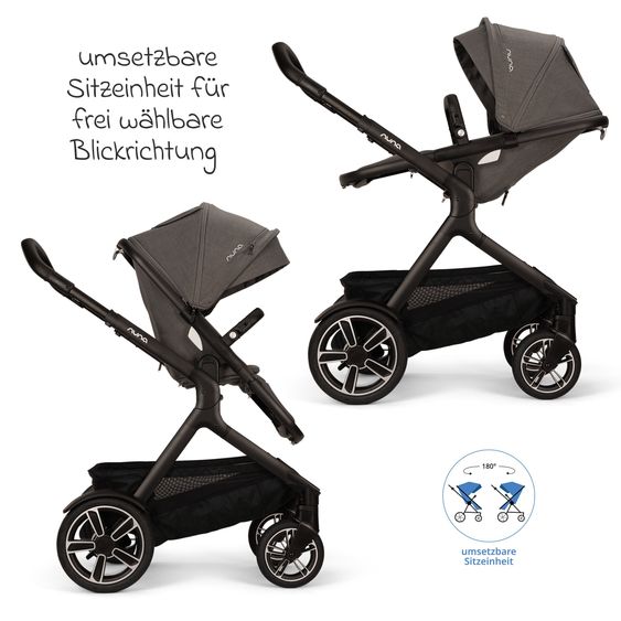 Nuna 2in1 Kombi-Kinderwagen-Set DEMI next bis 22 kg mit Babywanne, Adapter, Regenschutz & Spieltier - Thunder