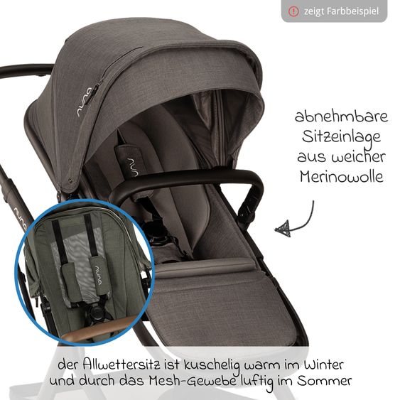 Nuna 2in1 Kombi-Kinderwagen-Set DEMI next bis 22 kg mit Babywanne, Adapter, Regenschutz & Spieltier - Thunder