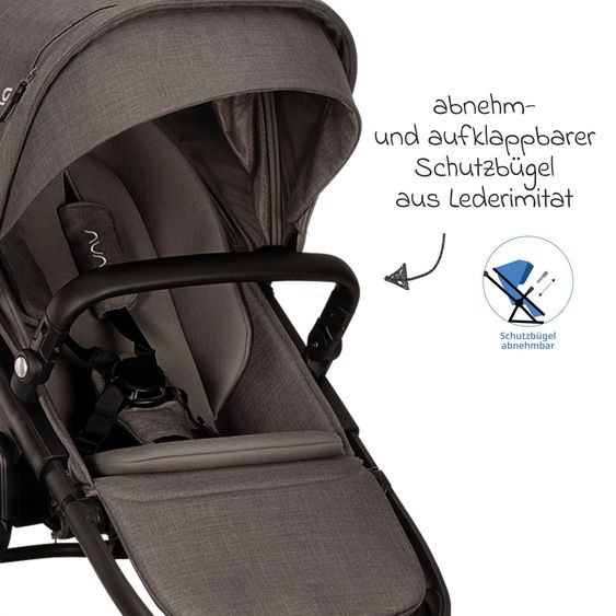 Nuna 2in1 Kombi-Kinderwagen-Set DEMI next bis 22 kg mit Babywanne, Adapter, Regenschutz & Spieltier - Thunder