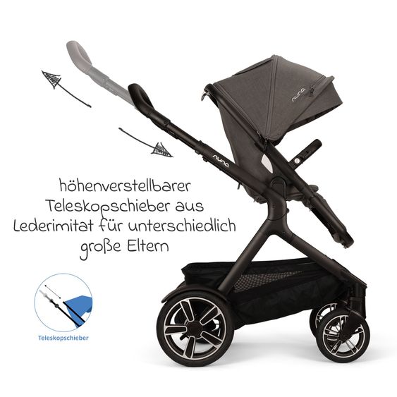Nuna 2in1 Kombi-Kinderwagen-Set DEMI next bis 22 kg mit Babywanne, Adapter, Regenschutz & Spieltier - Thunder