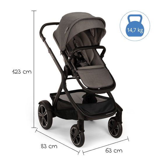 Nuna 2in1 Kombi-Kinderwagen-Set DEMI next bis 22 kg mit Babywanne, Adapter, Regenschutz & Spieltier - Thunder