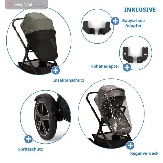 Nuna 2in1 Kombi-Kinderwagen-Set DEMI next bis 22 kg mit Babywanne, Adapter, Regenschutz & Spieltier - Thunder