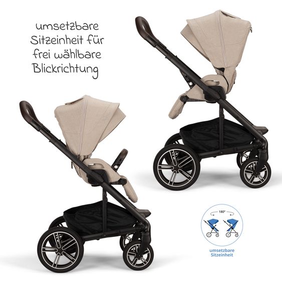 Nuna 2in1 Kombi-Kinderwagen-Set MIXX next bis 22 kg mit Babywanne, Adapter, Kniedecke, Regenschutz & Spieltier - Biscotti