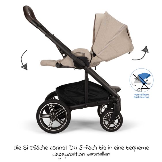Nuna 2in1 Kombi-Kinderwagen-Set MIXX next bis 22 kg mit Babywanne, Adapter, Kniedecke, Regenschutz & Spieltier - Biscotti