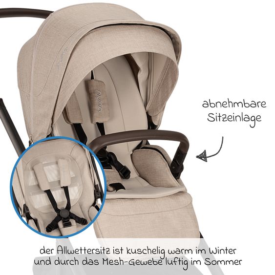 Nuna 2in1 Kombi-Kinderwagen-Set MIXX next bis 22 kg mit Babywanne, Adapter, Kniedecke, Regenschutz & Spieltier - Biscotti