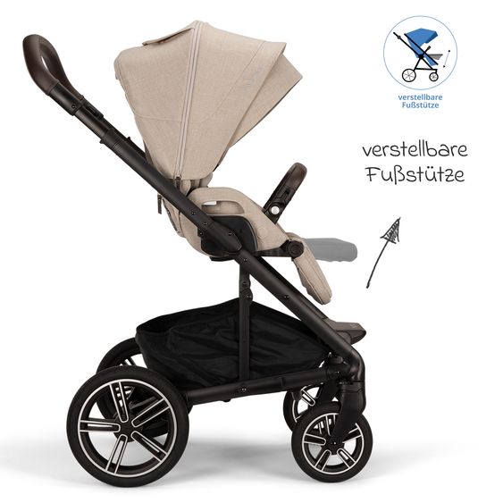 Nuna 2in1 Kombi-Kinderwagen-Set MIXX next bis 22 kg mit Babywanne, Adapter, Kniedecke, Regenschutz & Spieltier - Biscotti